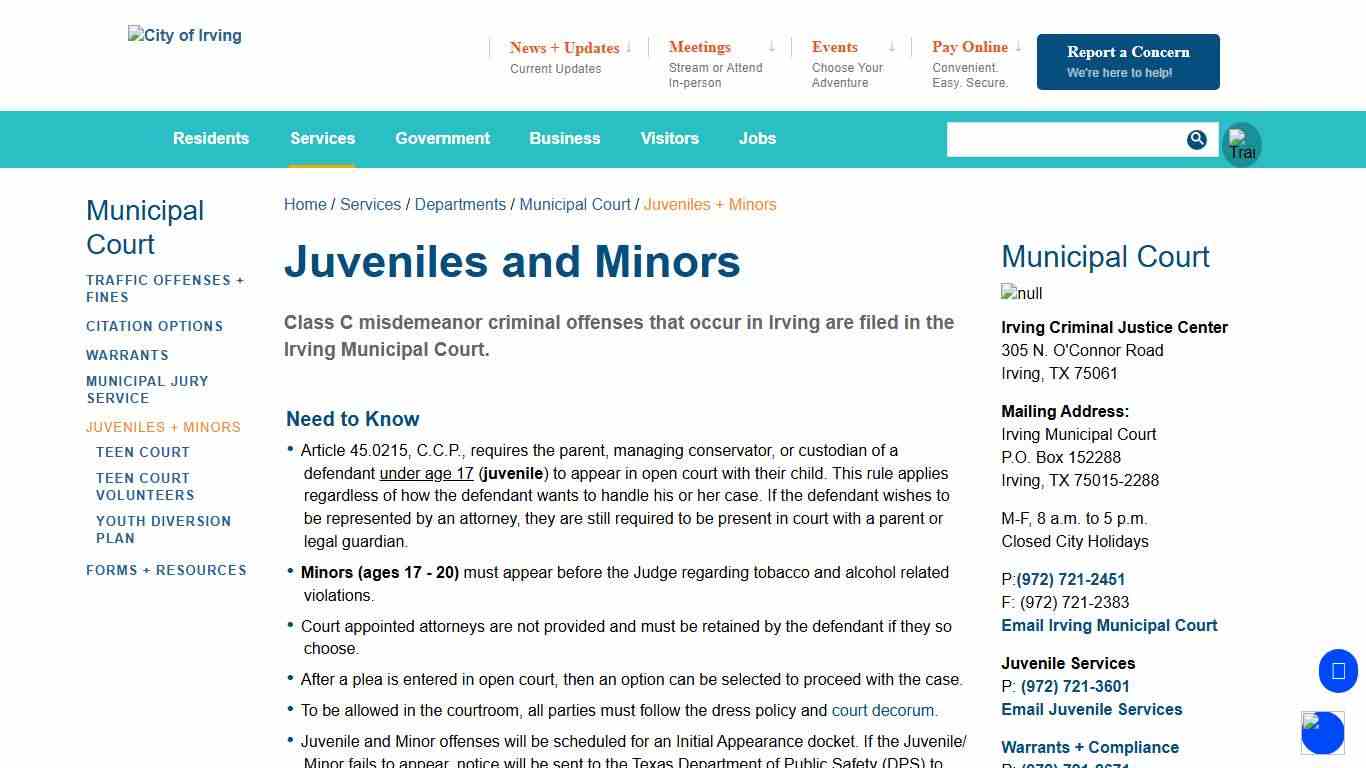 Juveniles + Minors Irving, TX Official Website
